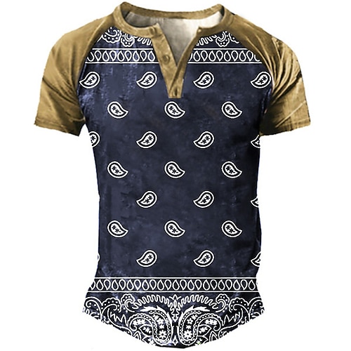 

Men's Henley Shirt Tee T shirt Tee 3D Print Graphic Patterned Color Block Plus Size Henley Daily Sports Patchwork Button-Down Short Sleeve Tops Designer Basic Casual Classic Navy Blue / Summer