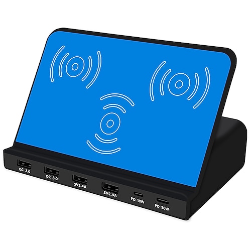 

Wireless Charger Charging Station 5/20 W Output Power 6 Port Wireless Charging Stand Multi USB Charger Station Wireless Charger ROHS CE Certified CCC Fast Wireless Charging Lightweight Universal For