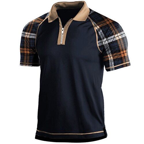 

Men's Collar Polo Shirt Golf Shirt Plaid Turndown Black Street Daily Short Sleeve Zipper Clothing Apparel Fashion Casual Comfortable / Beach