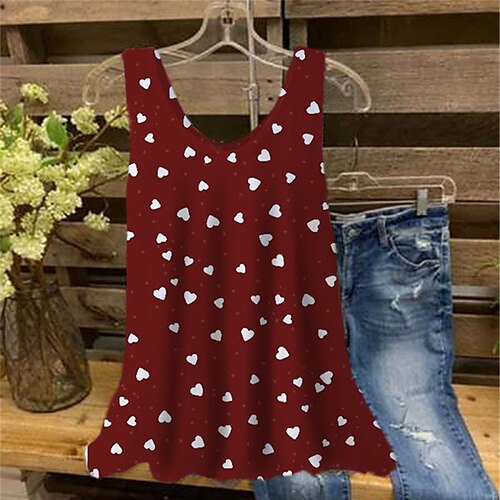 

Women's Plus Size Tops Tank Top Heart Print Sleeveless V Neck Streetwear Daily Holiday Cotton Spandex Jersey Spring Summer Blue Wine