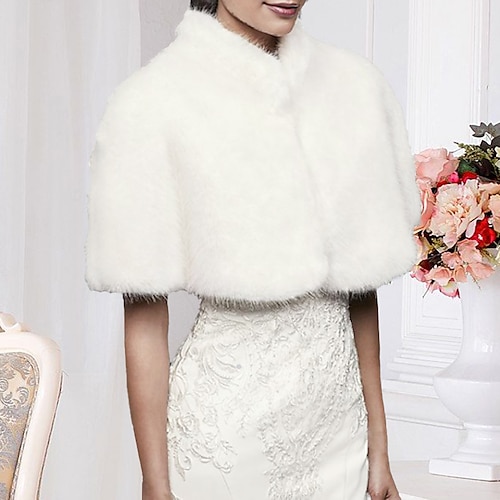 

Ivory Faux Fur Wraps Shawls Cape Bridal Keep Warm Sleeveless Faux Fur Wedding Wraps With Pure Color For Wedding Event Winter