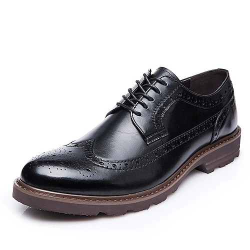 

Men Oxford Shoes Brogue Flat Bottom Wedge Heel Burn Hole Men's Leather Shoes