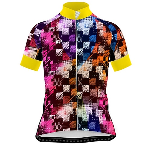 

21Grams Women's Cycling Jersey Short Sleeve Bike Jersey Top with 3 Rear Pockets Mountain Bike MTB Road Bike Cycling Breathable Quick Dry Moisture Wicking Yellow Graphic Patterned Spandex Polyester