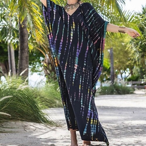 

Damen Casual kleid Etuikleid Sommerkleid kleid lang Grün Purpur Gelb 3/4 Ärmel Batik Rüschen Herbst Frühling V Ausschnitt Lockere Passform 2022 Einheitsgröße