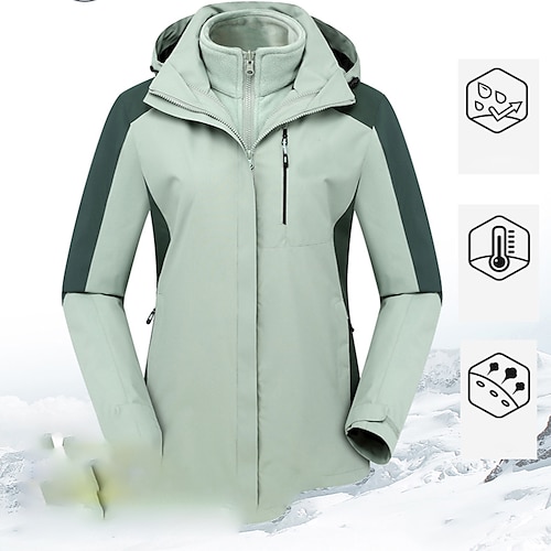 

Women's Hiking 3-in-1 Jackets Ski Jacket Waterproof Hiking Jacket Winter Outdoor Patchwork Thermal Warm Waterproof Windproof Breathable Outerwear Hoodie Windbreaker Ski / Snowboard Fishing Climbing
