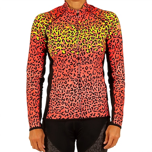 

21Grams Women's Cycling Jersey Long Sleeve Bike Jersey Top with 3 Rear Pockets Mountain Bike MTB Road Bike Cycling Breathable Quick Dry Moisture Wicking Red Leopard Spandex Polyester Sports Clothing