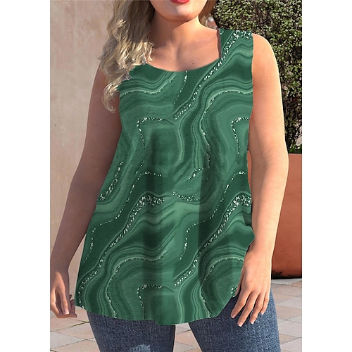 

Women's Plus Size Curve Tops Tank Top Color Gradient Print Sleeveless Strap Streetwear Daily Going out Polyester Spring Summer Green Blue