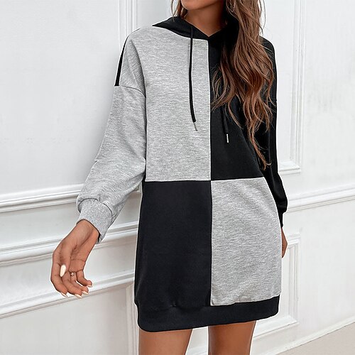 

Women's Hoodie Dress Color Block Daily Sports Active Streetwear Hoodies Sweatshirts Black