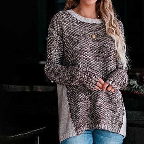 

Women's Pullover Sweater Jumper Chunky Knit Tunic Knitted Patchwork Color Block Crew Neck Stylish Casual Home Daily Drop Shoulder Fall Winter Green Black S M L / Long Sleeve / Holiday / Regular Fit