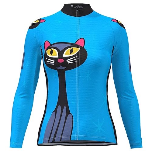 

21Grams Women's Cycling Jersey Long Sleeve Bike Top with 3 Rear Pockets Mountain Bike MTB Road Bike Cycling Breathable Quick Dry Moisture Wicking Blue Cat Spandex Polyester Sports Clothing Apparel