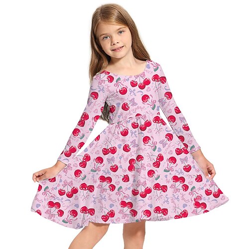 

Kids Girls' Dress Letter Swing Dress Above Knee Dress Daily Print Long Sleeve Cute Dress 3-10 Years Fall Pink