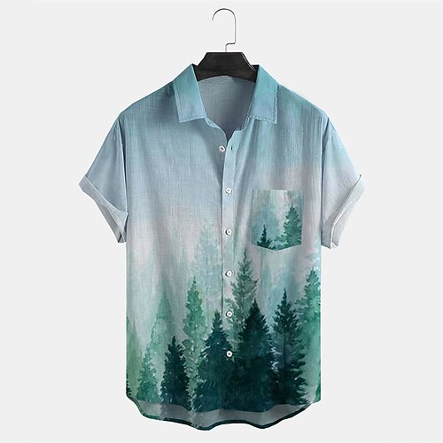 

Men's Shirt 3D Print Forest Turndown Street Daily 3D Button-Down Short Sleeve Tops Casual Fashion Breathable Comfortable Light Green