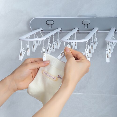 

24 Multi-row Clips Folding Hangers Socks Underwear Balcony Bathroom Multi-clip No Punching Cool Drying Racks