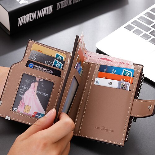 

Travel Passport Holder ID Holder Wallet Men's Short Driver's License Multi-function Multi-card Buckle Tri-fold Wallet Zipper Wallet