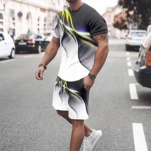 

Men's T-shirt Suits Tennis Shirt Graphic Gradient Crew Neck Dark Gray Navy Blue Gray 3D Print Street Daily Short Sleeve Print Clothing Apparel 2pcs Basic Fashion Lightweight Casual / Summer / Spring