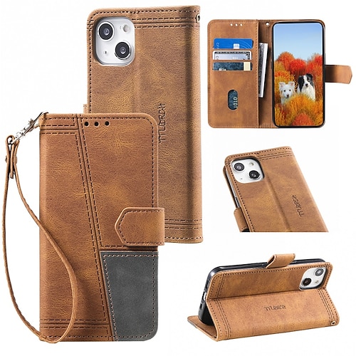 

Phone Case For Apple Wallet Card iPhone 14 Pro Max 14 Plus 13 12 11 Pro Max Mini X XR XS with Wrist Strap Card Holder Slots Magnetic Flip Lines / Waves Solid Colored TPU PU Leather