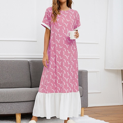 

Women's Shift Dress Midi Dress Light Pink Dusty Rose Short Sleeve Print Patchwork Print Spring Summer Crew Neck Stylish Casual Vacation Loose 2022 S M L XL