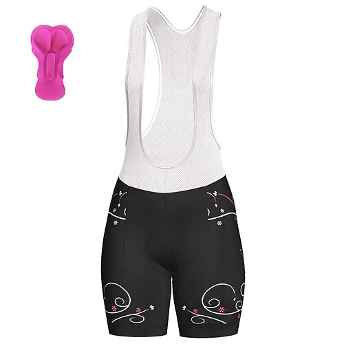 

21Grams Women's Cycling Bib Shorts Bike Padded Shorts / Chamois Bottoms Mountain Bike MTB Road Bike Cycling Sports Floral Botanical 3D Pad Cycling Breathable Quick Dry Black Polyester Spandex