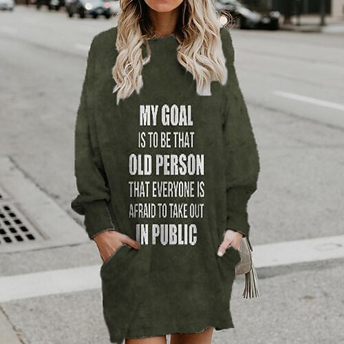 

Women's Shift Dress Short Mini Dress Green Blue Long Sleeve Fall Letter Pocket Print Fall Winter Hooded Casual 2022 S M L XL XXL 3XL