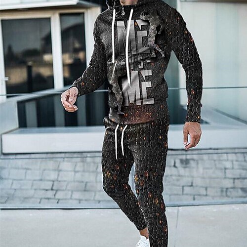 

Men's Tracksuit Hoodies Set Graphic Patterned Geometric 2 Piece Print Sports Outdoor Casual Sports 3D Print Sportswear Basic Essential Hoodies Sweatshirts Green Blue Khaki