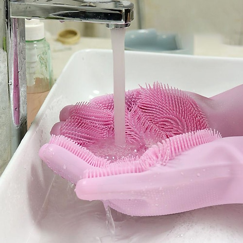 

Magic Dishwashing Artifact Housework Insulation Silicone Dishwashing Gloves Kitchen Cleaning Silicone Brush Gloves