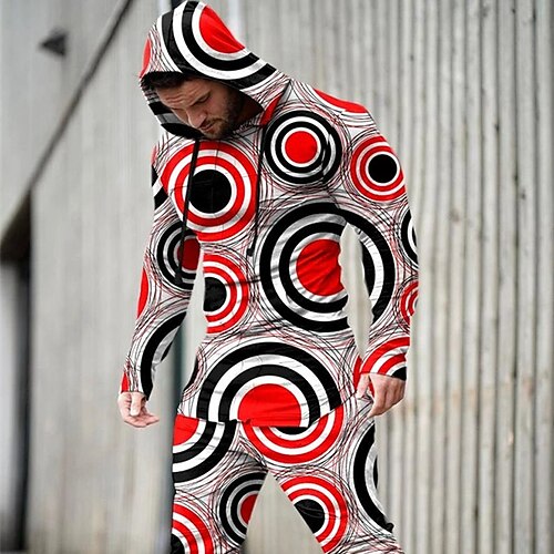 

Men's Tracksuit Hoodies Set Graphic Patterned Geometric 2 Piece Print Sports Outdoor Casual Sports 3D Print Sportswear Basic Essential Hoodies Sweatshirts Green Blue Orange