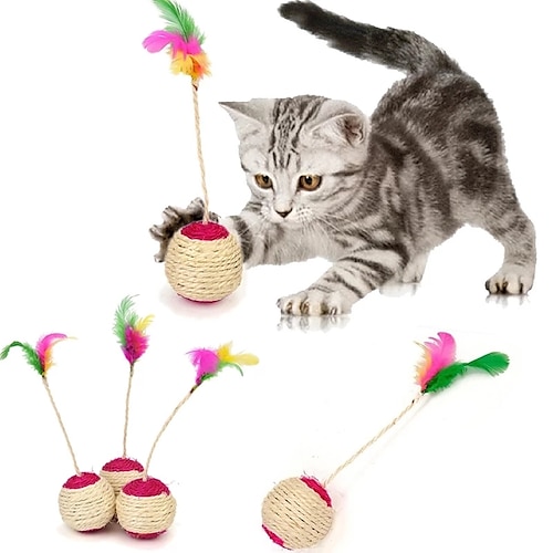 

Cat Toy Pet Cat Sisal Scratching Ball Training Interactive Toy for Kitten Pet Cat Supplies Funny Play Feather Toy cat accessorie 3pcs