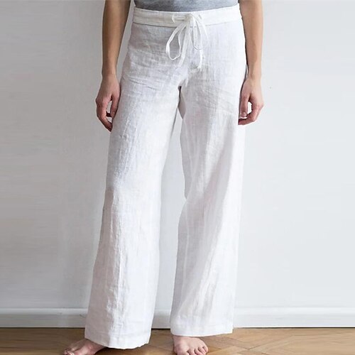 

Women's Loungewear Bottom Nighty Pure Color Comfort Home Cotton And Linen Long Pant Spring Summer White Black