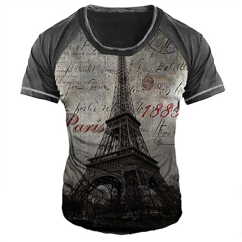 

Men's Unisex T shirt Tee 3D Print Eiffel Tower Graphic Prints Crew Neck Street Daily Print Short Sleeve Tops Designer Casual Big and Tall Sports Gray / Summer / Summer