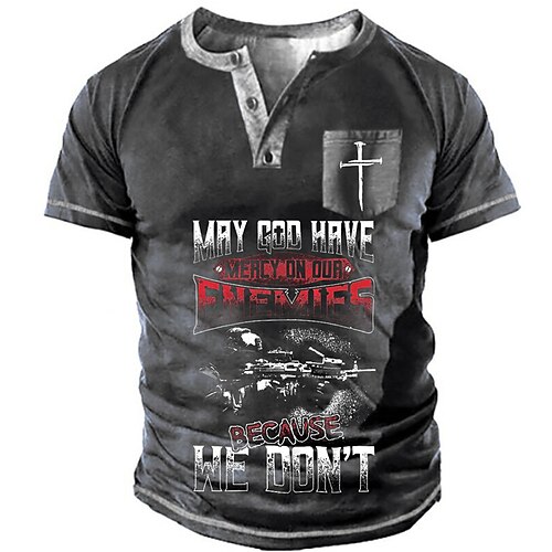 

Men's Henley Shirt Tee T shirt Tee 3D Print Graphic Patterned Soldier Plus Size Henley Daily Sports Button-Down Print Short Sleeve Tops Designer Basic Casual Classic Black / Summer