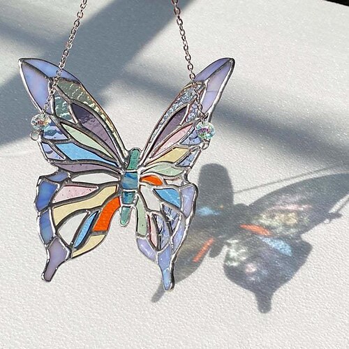 

Butterfly Stained Glass Sun Catcher Wall Hanging Beautiful Gift Home Ornament