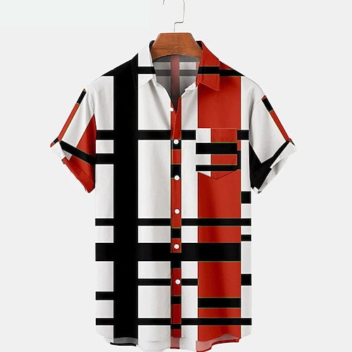

Men's Shirt Graphic Shirt Plaid Turndown Red 3D Print Street Daily Short Sleeve 3D Button-Down Clothing Apparel Fashion Designer Casual Breathable / Beach
