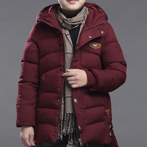 

Kids Boys Winter Coat Long Sleeve Outerwear Plain Pocket Keep Warm Active Daily Jacket 4-12 Years Wine Navy Blue