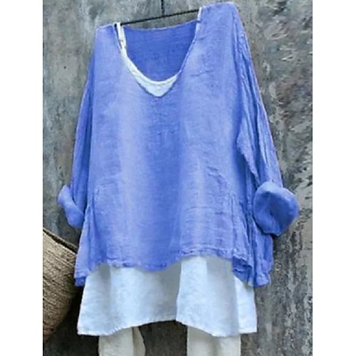 

Women's Blouse Plain Daily Weekend Blouse Shirt Long Sleeve Round Neck Casual Streetwear Blue Gray Pink S