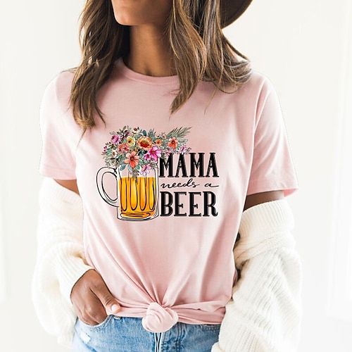 

Women's T shirt Tee Graphic Patterned Flower Letter Daily Going out Weekend T shirt Tee Short Sleeve Print Round Neck Basic Essential 100% Cotton White Blue Pink S