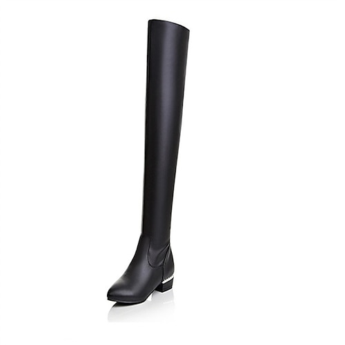 

Women's Boots Daily Knee High Boots Winter Low Heel Round Toe Preppy PU Leather Loafer Solid Colored Black