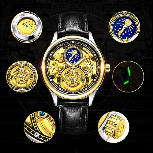 

Laogeshi Lauger 6018a Skeletonized Luminous Moon Phase Tourbillon Automatic Mechanical Men'S Waterproof Watch