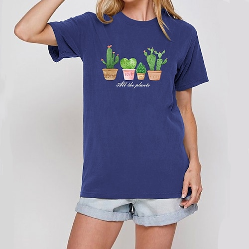 

Women's T shirt Tee Graphic Patterned Home Daily Holiday Floral T shirt Tee Short Sleeve Round Neck Basic Essential 100% Cotton Green White Black S