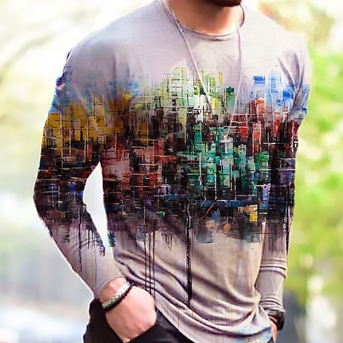 

Men's T shirt Tee 3D Print Graphic Patterned Crew Neck Daily Sports Print Long Sleeve Tops Basic Classic Comfortable Big and Tall Brown / Summer
