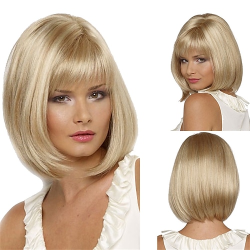 

Synthetic Wig Straight With Bangs Wig Short Blonde Synthetic Hair Women's Soft Classic Easy to Carry Blonde