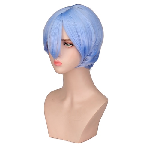 

Cosplay Costume Wig Straight With Bangs Wig 12 inch Synthetic Hair Men's Adjustable Blue