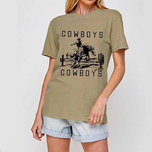 

Women's T shirt Tee Graphic Patterned Casual Daily Weekend T shirt Tee Short Sleeve Round Neck Basic Essential 100% Cotton Green White Black S