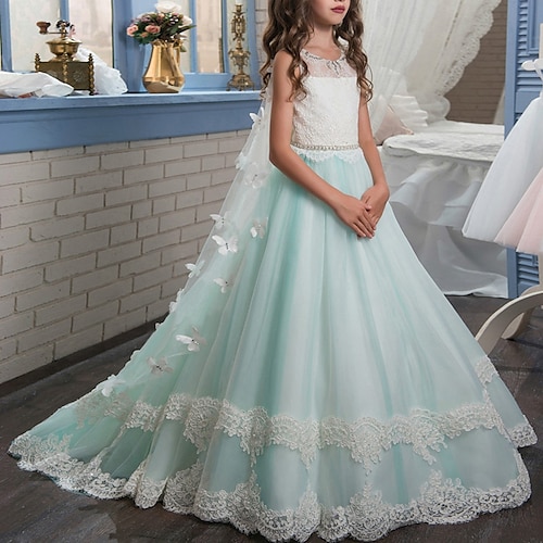 

Party Event / Party Princess Flower Girl Dresses Jewel Neck Court Train Polyester / Cotton Blend Spring Summer with Bow(s) Appliques Cute Girls' Party Dress Fit 3-16 Years