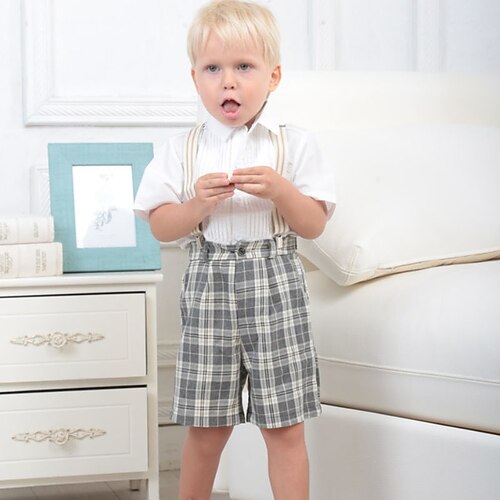 

Kids Boys Shirt Shorts Clothing Set 2 Pieces Short Sleeve Beige Plaid Casual Daily 2-8 Years