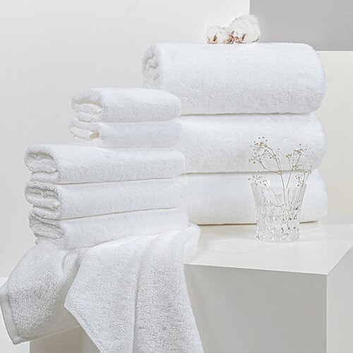 

1PC White Cotton Blend Towel Machine Washable Super Soft Highly Absorbent Quick Dry For Bathroom Hotel Spa