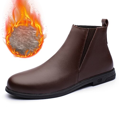

Men's Boots Chelsea Boots Fleece lined Casual Classic British Daily Office & Career Cowhide Booties / Ankle Boots Black Brown Winter Fall