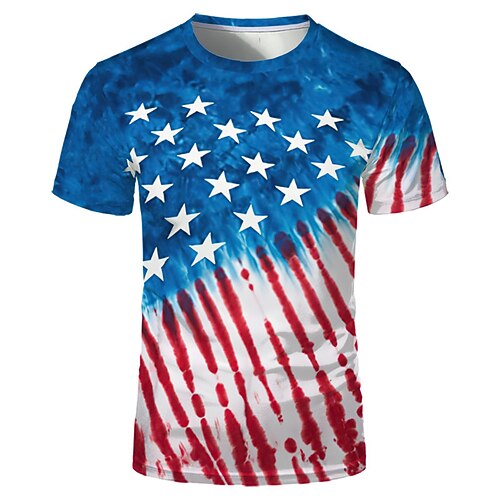 

Men's T shirt Tee 3D Print Graphic Patterned American Flag Crew Neck Street Casual Print Short Sleeve Tops Basic Fashion Classic Comfortable Blue / Summer