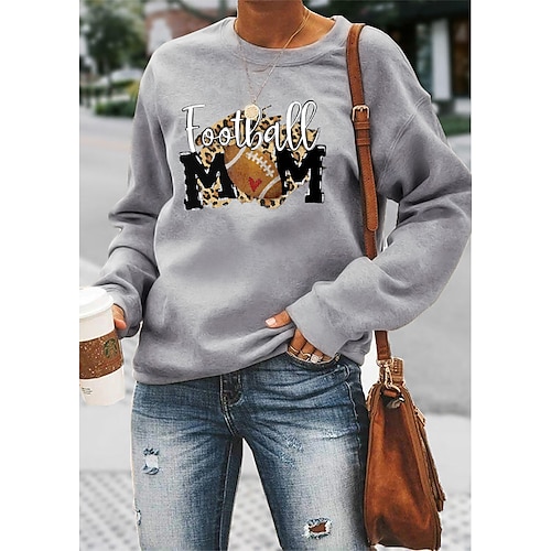 

Sweat shirt Sweat Femme Actif Vêtement de rue Imprimer Noir Blanche Jaune Léopard Football Football Is My Favorite Season du quotidien Col Ras du Cou manche longue S M L XL XXL