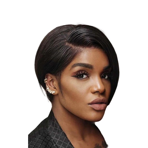 

Remy Human Hair 13x4x1 T Part Lace Front Wig Side Part Brazilian Hair Straight Black Wig 130% Density 100% Virgin For Women wigs for black women Short Human Hair Lace Wig / Daily Wear / Party