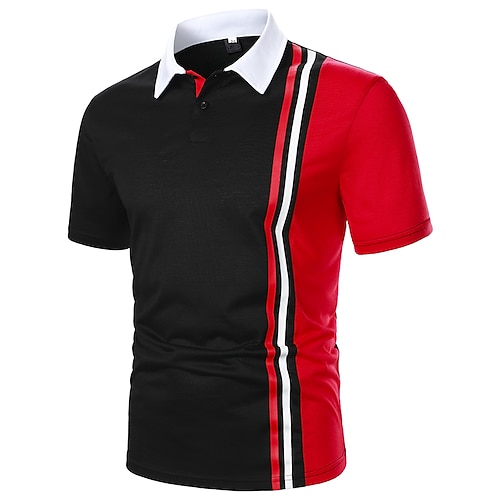 

Men's Collar Polo Shirt Shirt Golf Shirt Dress Shirt Casual Shirt Curve Waves Geometry Button Down Collar Black and Red Print Outdoor Casual Short Sleeve Color Block Button-Down Clothing Apparel
